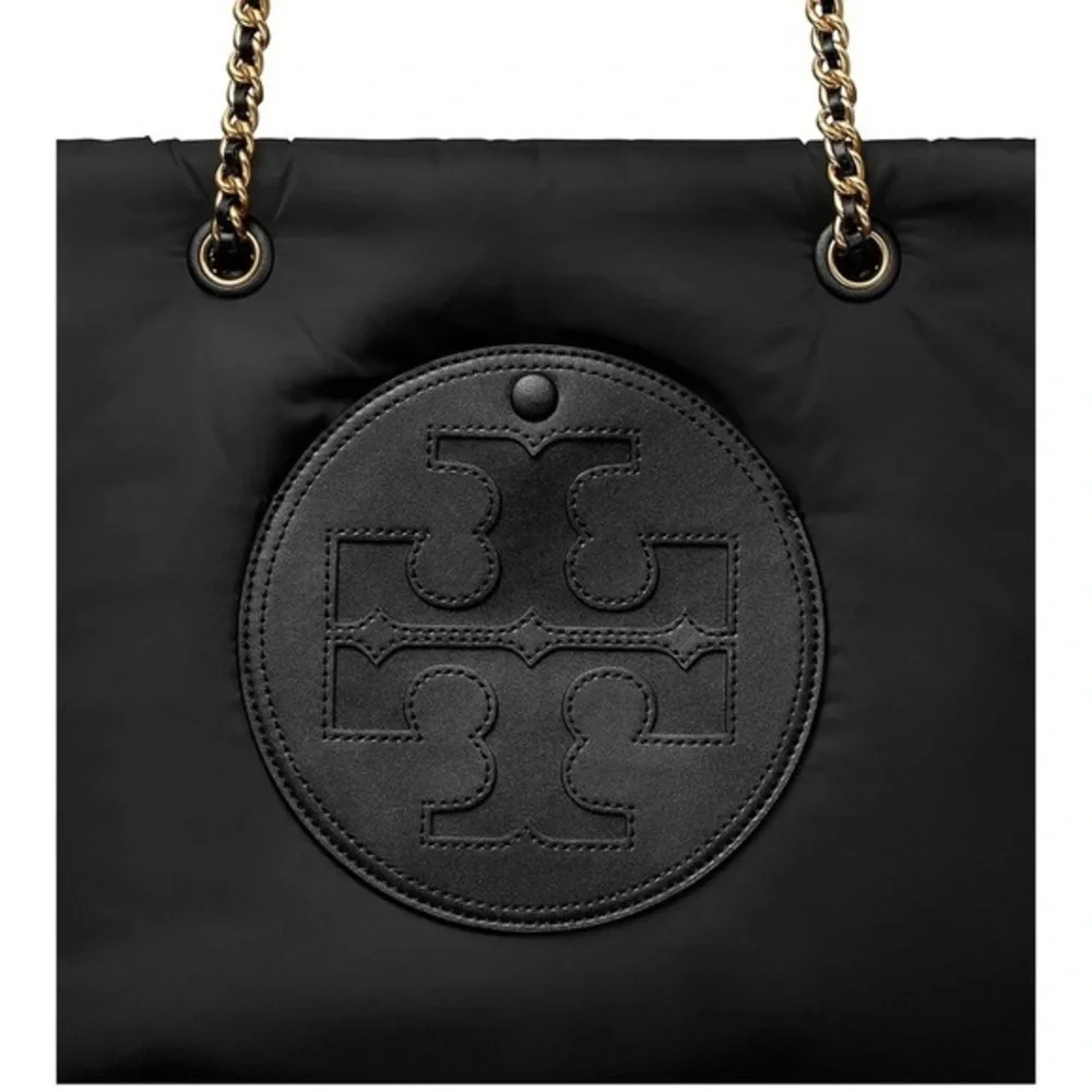 NWT- TORY BURCH• ELLA SOFT PUFFY CHAIN TOTE BLACK GHW